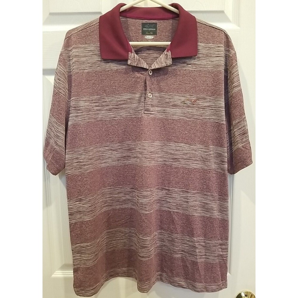 Greg Norman For Tasso Elba Mens Golf Polo Play Dry Size L Burgundy Gray …